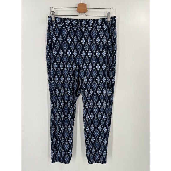 WHBM S "The Jogger" Pants Blue Ikat Print Pull-On Elastic Waist Stretch Travel - Picture 1 of 9